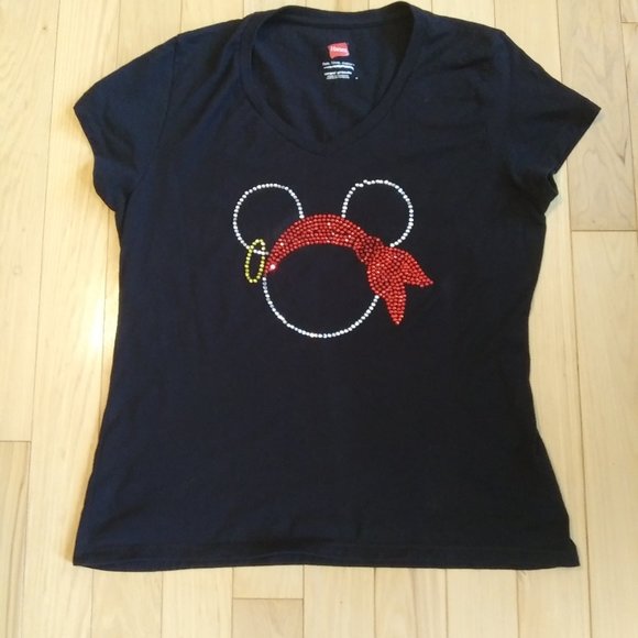 Embellished Black V neck tee Pirate gypsy mouse - Picture 8 of 9